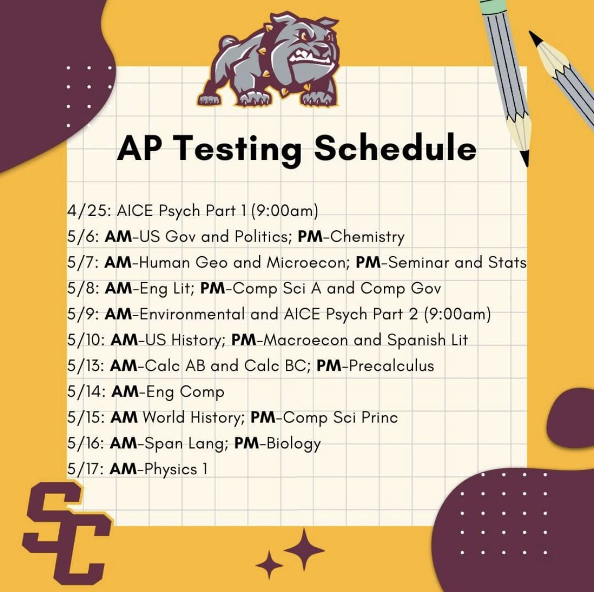  Flyer that says AP Testing Schedule