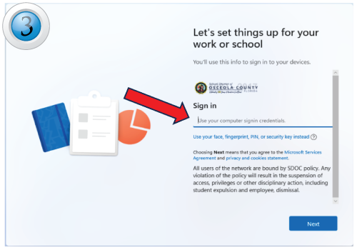 Step 3 For Students who are logging on please use the following email format: {studentIDNumber}@student.osceolaschools.net