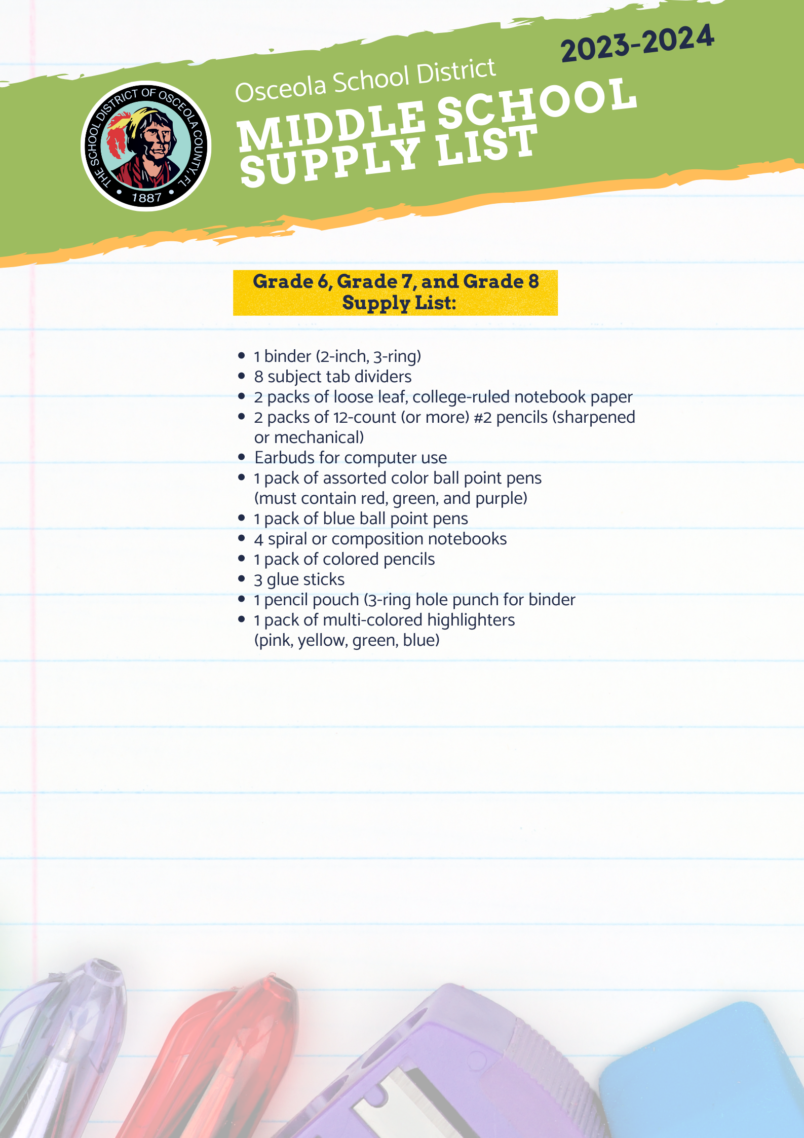 St. Therese Academy 2023-2024 School Supply Lists (Preschool through 8th  Grade)