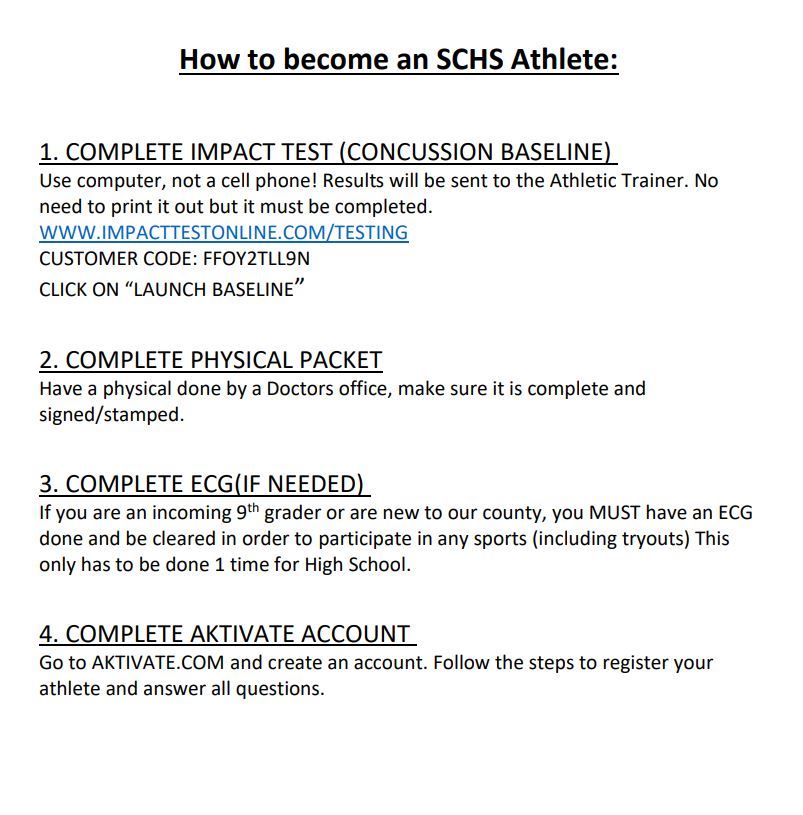  Flyer that says How to Become a SCHs Athlete