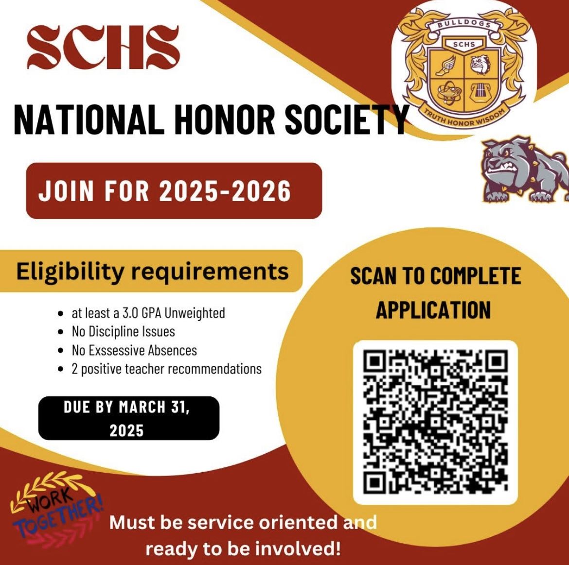  Flyer that says SCHS National Honor Society (Join for 2025-2026)