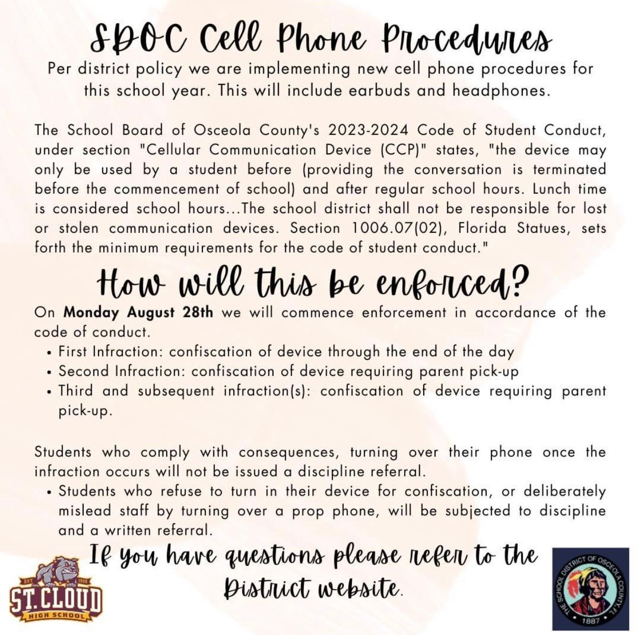  Flyer that says SDOC Cell Phone Procedures