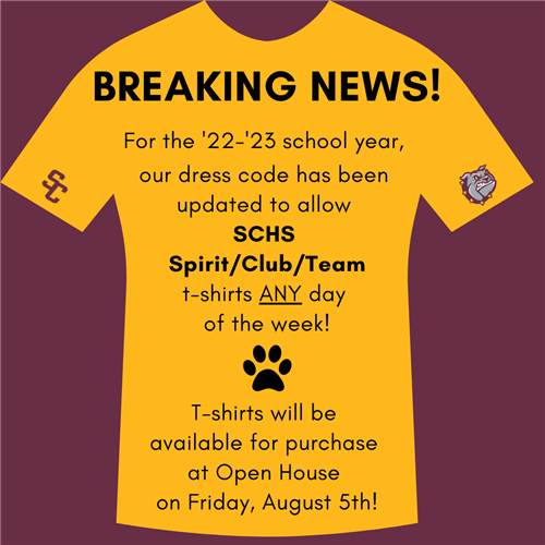  Flyer that says Dress Code to Include Spirit Shirts and Updated Jeans
