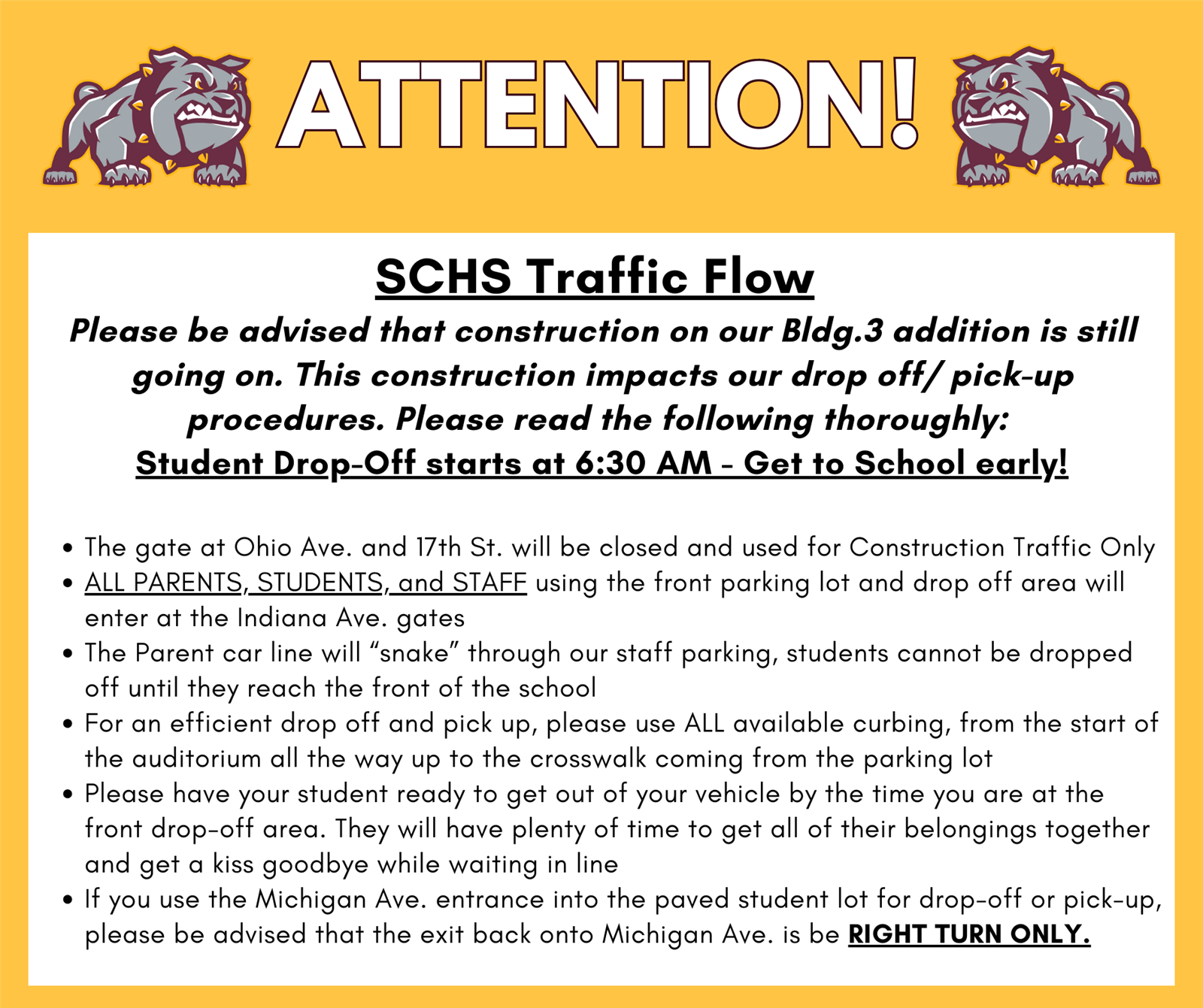 Flyer that says New Traffic Pattern starting Friday, March 10th