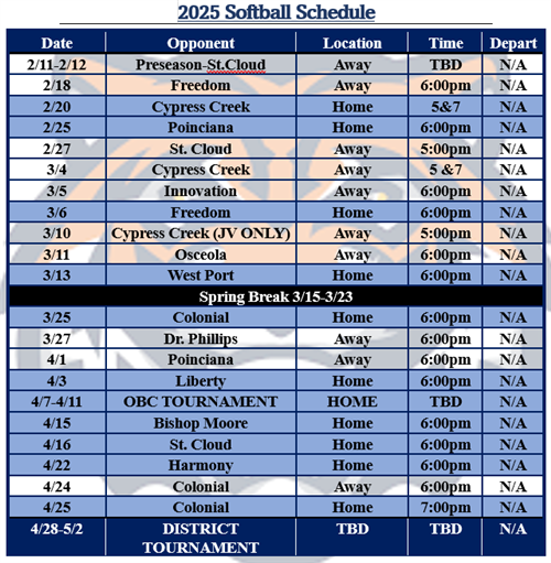2025 Softball Schedule