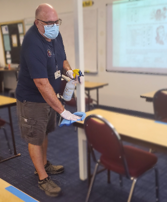 Our custodians are constantly disinfecting our classrooms.  Protecting our students is priority!