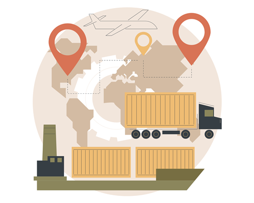 Truck and ship with World map in the background